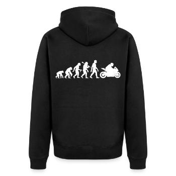 Motorrad Evolution Motorradfahrer lustiger Biker - Unisex Premium Bio Zip Hoodie - Schwarz - Hinten - Nico (187cm)