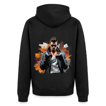 K.O. | Boxershorts im Graffiti-Stil - Unisex Premium Bio Zip Hoodie - Schwarz - Hinten - Nico (187cm)