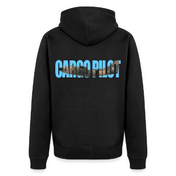 Cargo pilot C-123 - Unisex Premium Bio Zip Hoodie - Schwarz - Hinten - Nico (187cm)