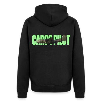 Cargo pilot C-160 - Unisex Premium Bio Zip Hoodie - Schwarz - Hinten - Nico (187cm)