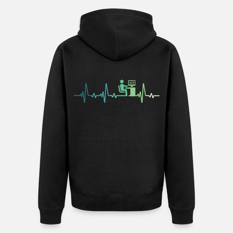 Heartbeat Programmer Developer - Unisex Premium Organic Zip Hoodie - black