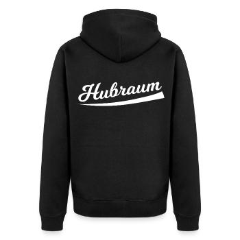 Hubraum Retro Schriftzug - Unisex Premium Bio Zip Hoodie - Schwarz - Hinten - Nico (187cm)