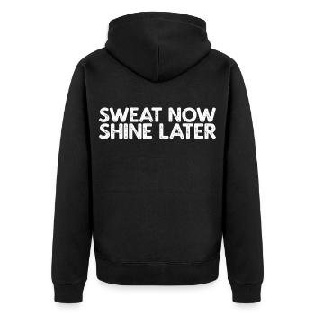 Sweat Now Shine Later - Unisex Premium Organic Zip Hoodie - black - Back - Nico (187cm)
