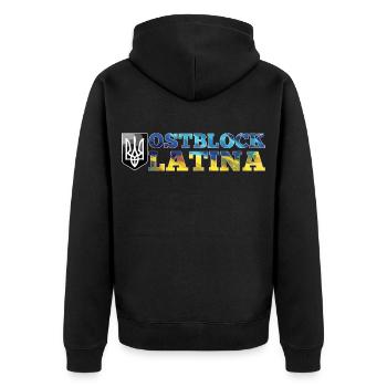 Ostblock Latina Ukrainerin Ukraine Geschenk - Unisex Premium Bio Zip Hoodie - Schwarz - Hinten - Nico (187cm)