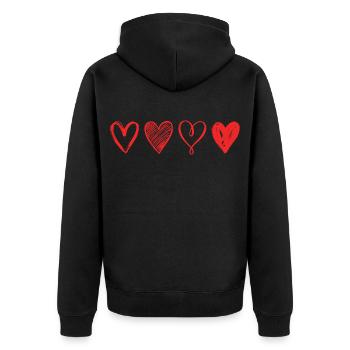 Sketched Red Hearts – Minimalist Design - Unisex Premium Organic Zip Hoodie - black - Back - Nico (187cm)