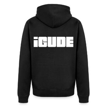 I Gude - Die Hesse komme - Unisex Premium Bio Zip Hoodie - Schwarz - Hinten - Nico (187cm)