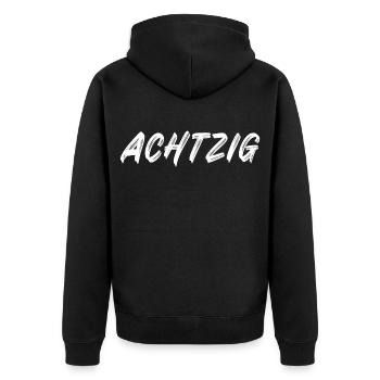 80. Geburtstag - Achtzig - 80 - Unisex Premium Bio Zip Hoodie - Schwarz - Hinten - Nico (187cm)