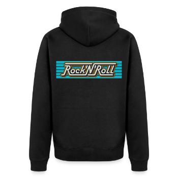 Rock 'N' Roll Retro Typography Logo - Unisex Premium Organic Zip Hoodie - black - Back - Nico (187cm)