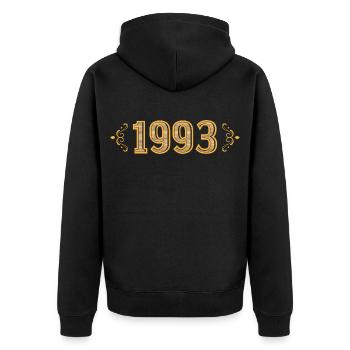 Legende seit 1993 Retro 1993 - Unisex Premium Bio Zip Hoodie - Schwarz - Hinten - Nico (187cm)
