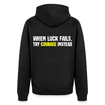 Courage Over Luck Typographie - Veste à capuche bio Premium Unisexe - noir - Dos - Nico (187cm)