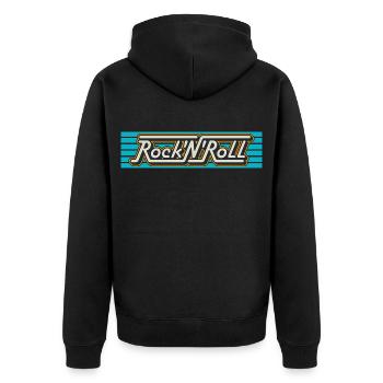 Rock'N'Roll Retro-Typografie-Logo - Unisex Premium Bio Zip Hoodie - Schwarz - Hinten - Nico (187cm)
