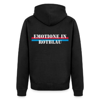 Emotione in Rotblau (FC Basel) - Unisex Premium Bio Zip Hoodie - Schwarz - Hinten - Nico (187cm)