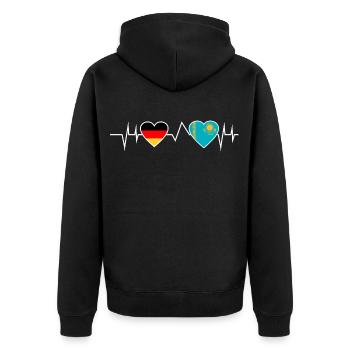 Deutschland Kasachstan Herzschlag Kasache - Unisex Premium Bio Zip Hoodie - Schwarz - Hinten - Nico (187cm)