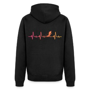 Skifahren Sonnenuntergangs-Herzschlag-Skifahren - Unisex Premium Bio Zip Hoodie - Schwarz - Hinten - Nico (187cm)