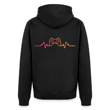 Gamer Sunset Heartbeat Gaming - Unisex Premium Bio Zip Hoodie - Schwarz - Hinten - Nico (187cm)