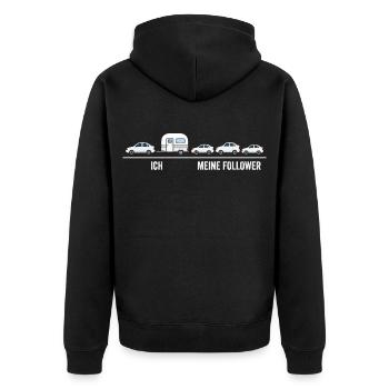 Ich meine Follower Karawane - Unisex Premium Bio Zip Hoodie - Schwarz - Hinten - Nico (187cm)