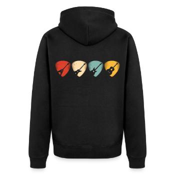 Akustikgitarre Herz Musikalisches Design - Unisex Premium Bio Zip Hoodie - Schwarz - Hinten - Nico (187cm)