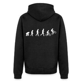 Evolution des BMX Action Fahrradfahrens - Unisex Premium Bio Zip Hoodie - Schwarz - Hinten - Nico (187cm)
