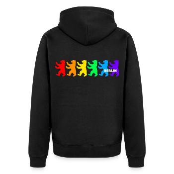 Berliner Bären / Regenbogenfarben - Unisex Premium Bio Zip Hoodie - Schwarz - Hinten - Nico (187cm)