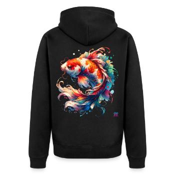Koi - bunter japanischer Karpfen mit Koi Kanji - Unisex Premium Bio Zip Hoodie - Schwarz - Hinten - Nico (187cm)
