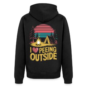 Pure nature - with humor - I love peeing outdoors - Unisex Premium Organic Zip Hoodie - black - Back - Nico (187cm)