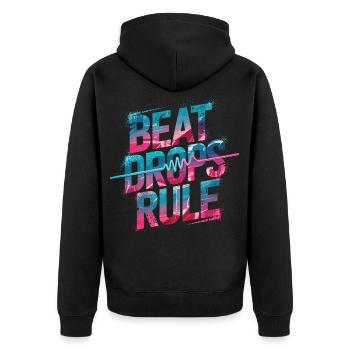 Beat Drop – La musique règne - Puissance sonore EDM - Veste à capuche bio Premium Unisexe - noir - Dos - Nico (187cm)