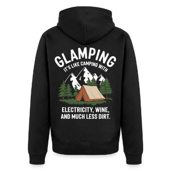 Glamping statt Camping - Unisex Premium Bio Zip Hoodie - Schwarz - Hinten - Nico (187cm)