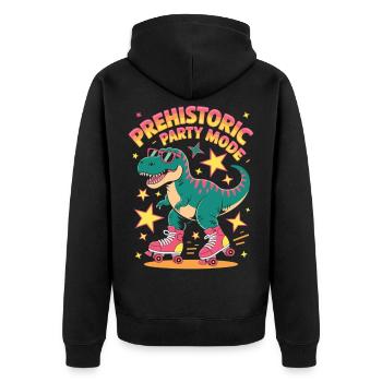 Dino on roller skates in prehistoric party mode - Unisex Premium Organic Zip Hoodie - black - Back - Nico (187cm)