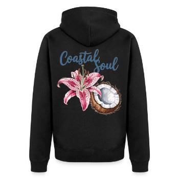 Küstenflair für die Seele, Kokosnuss & Blüte Shirt - Unisex Premium Bio Zip Hoodie - Schwarz - Hinten - Nico (187cm)