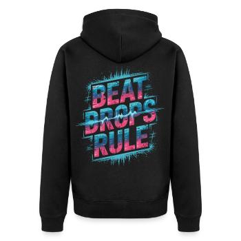 Beat Drops Rule Shirt - EDM Soundwave - Unisex Premium Bio Zip Hoodie - Schwarz - Hinten - Nico (187cm)