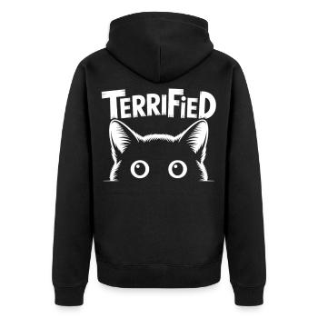 Panik Katze T-Shirt - Unisex Premium Bio Zip Hoodie - Schwarz - Hinten - Nico (187cm)