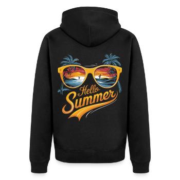 Hello Summer Sonnenbrille Shirt - Unisex Premium Bio Zip Hoodie - Schwarz - Hinten - Nico (187cm)