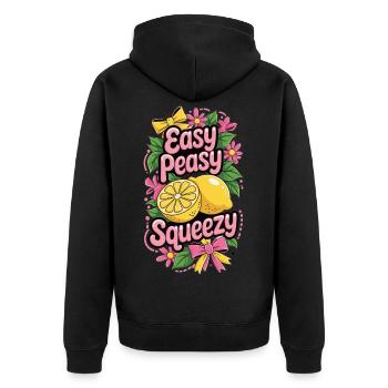 Easy Peasy Lemon Squeezy Shirt - Unisex Premium Bio Zip Hoodie - Schwarz - Hinten - Nico (187cm)