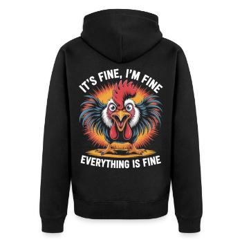 Funny Chaos Chicken Shirt - Unisex Premium Organic Zip Hoodie - black - Back - Nico (187cm)