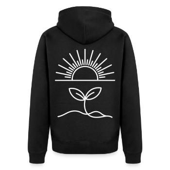 Minimal Plant and Sun - Life Begins - Unisex Premium Organic Zip Hoodie - black - Back - Nico (187cm)