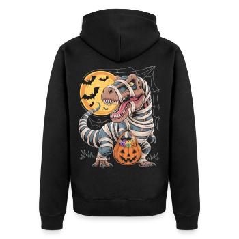 Halloween T-Rex - Spooky T-Rex with Pumpkin - Unisex Premium Organic Zip Hoodie - black - Back - Nico (187cm)