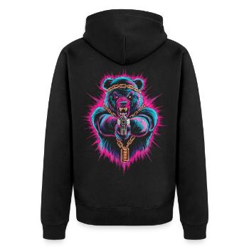 Streetstyle Neon Bär - Unisex Premium Bio Zip Hoodie - Schwarz - Hinten - Nico (187cm)