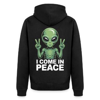 Alien with peace sign - Unisex Premium Organic Zip Hoodie - black - Back - Nico (187cm)