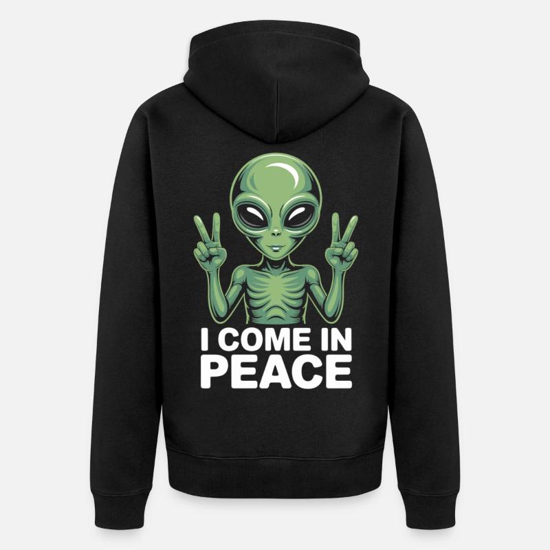 Alien mit Friedenszeichen - Unisex Premium Bio Zip Hoodie - Schwarz