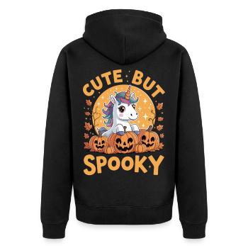 Süß aber gruselig – Halloween Einhorn - Unisex Premium Bio Zip Hoodie - Schwarz - Hinten - Nico (187cm)