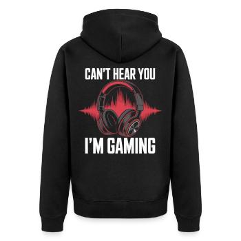 Zockerzeit ist Fokuszeit Gaming ist mein Ernst - Unisex Premium Bio Zip Hoodie - Schwarz - Hinten - Nico (187cm)
