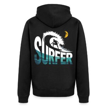Surfers at night - Unisex Premium Organic Zip Hoodie - black - Back - Nico (187cm)