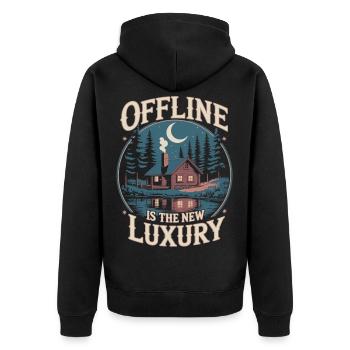 Offline ist Luxus - Digital Detox Statement - Unisex Premium Bio Zip Hoodie - Schwarz - Hinten - Nico (187cm)