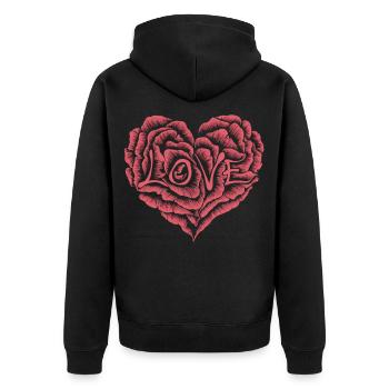 Herz aus Rosen mit Love - Unisex Premium Bio Zip Hoodie - Schwarz - Hinten - Nico (187cm)