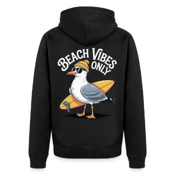 Beach Vibes Möwe - Unisex Premium Bio Zip Hoodie - Schwarz - Hinten - Nico (187cm)
