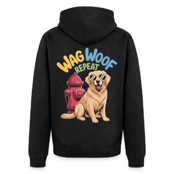 Wag Woof Repeat Shirt - Dog with Sunglasses - Unisex Premium Organic Zip Hoodie - black - Back - Nico (187cm)