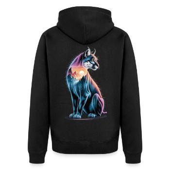 Bergpuma mit Landschaft - Unisex Premium Bio Zip Hoodie - Schwarz - Hinten - Nico (187cm)