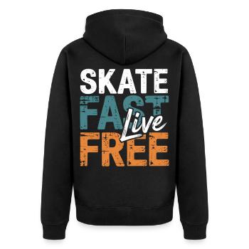 Skate Fast Live Free - Unisex Premium Bio Zip Hoodie - Schwarz - Hinten - Nico (187cm)
