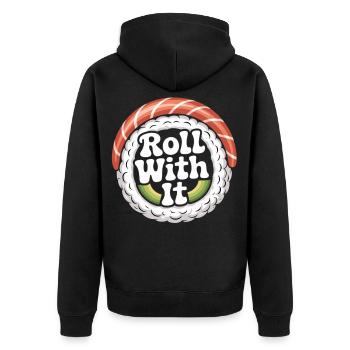 Roll With It Sushi - Unisex Premium Bio Zip Hoodie - Schwarz - Hinten - Nico (187cm)