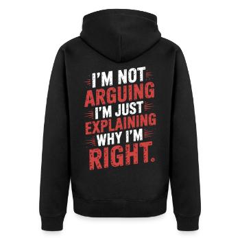 Ich diskutiere nicht – ich hab recht - Unisex Premium Bio Zip Hoodie - Schwarz - Hinten - Nico (187cm)